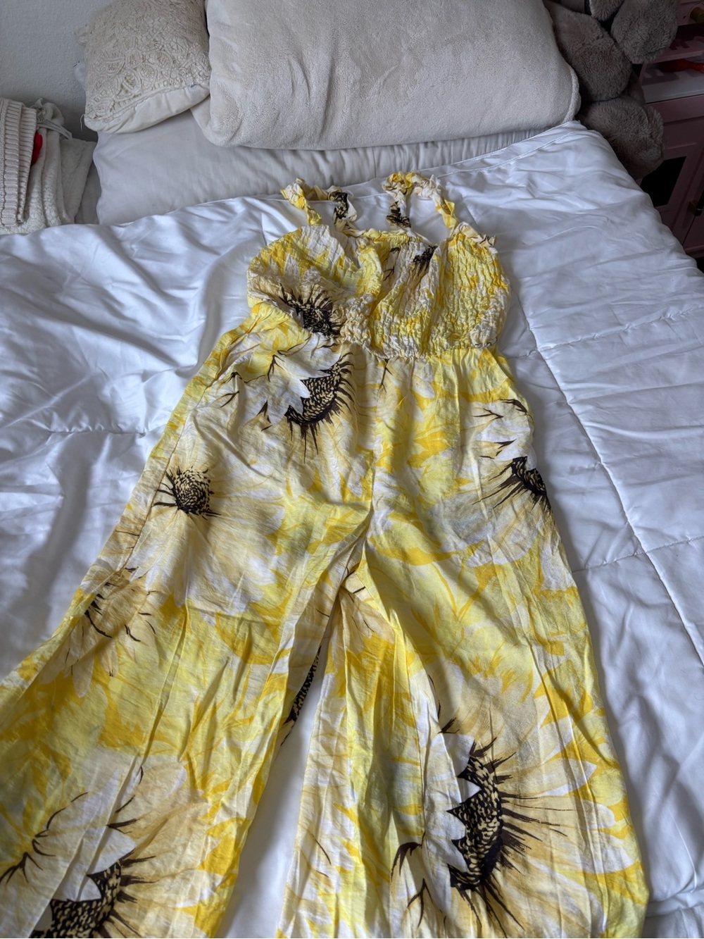 H&M Yellow Floral Sunflower Wide-Leg Jumpsuit